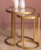 Glass Topped Luxe Gold Frame Circular Nestling Table Set - The Farthing