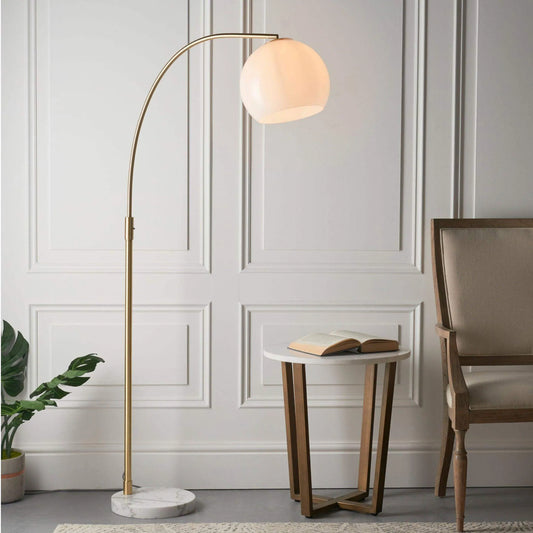 Gloss White Glass & Gold Floor Lamp - The Farthing