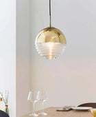 Gold and Clear Ribbed Spherical Ceiling Pendant - The Farthing