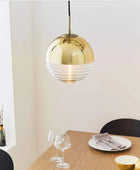 Gold and Clear Ribbed Spherical Ceiling Pendant - The Farthing