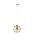 Gold and Clear Ribbed Spherical Ceiling Pendant - The Farthing