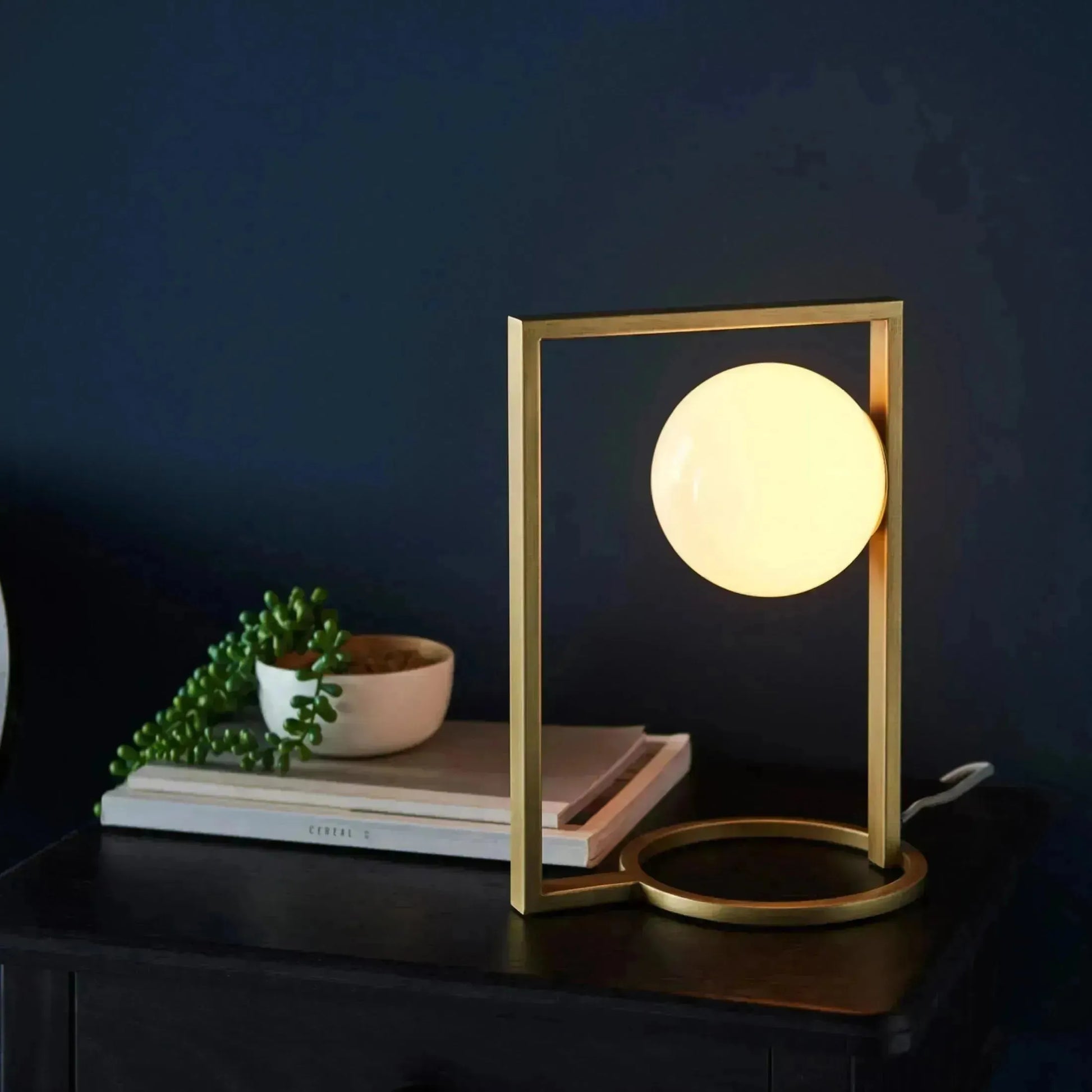 Gold Art Deco Opal Sphere Table Light - The Farthing