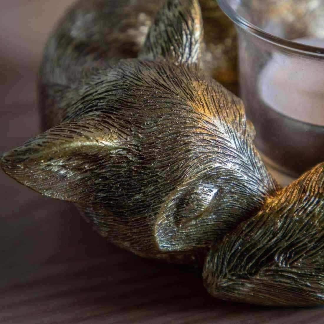 Gold Sleeping Fox Tealight Holder - The Farthing