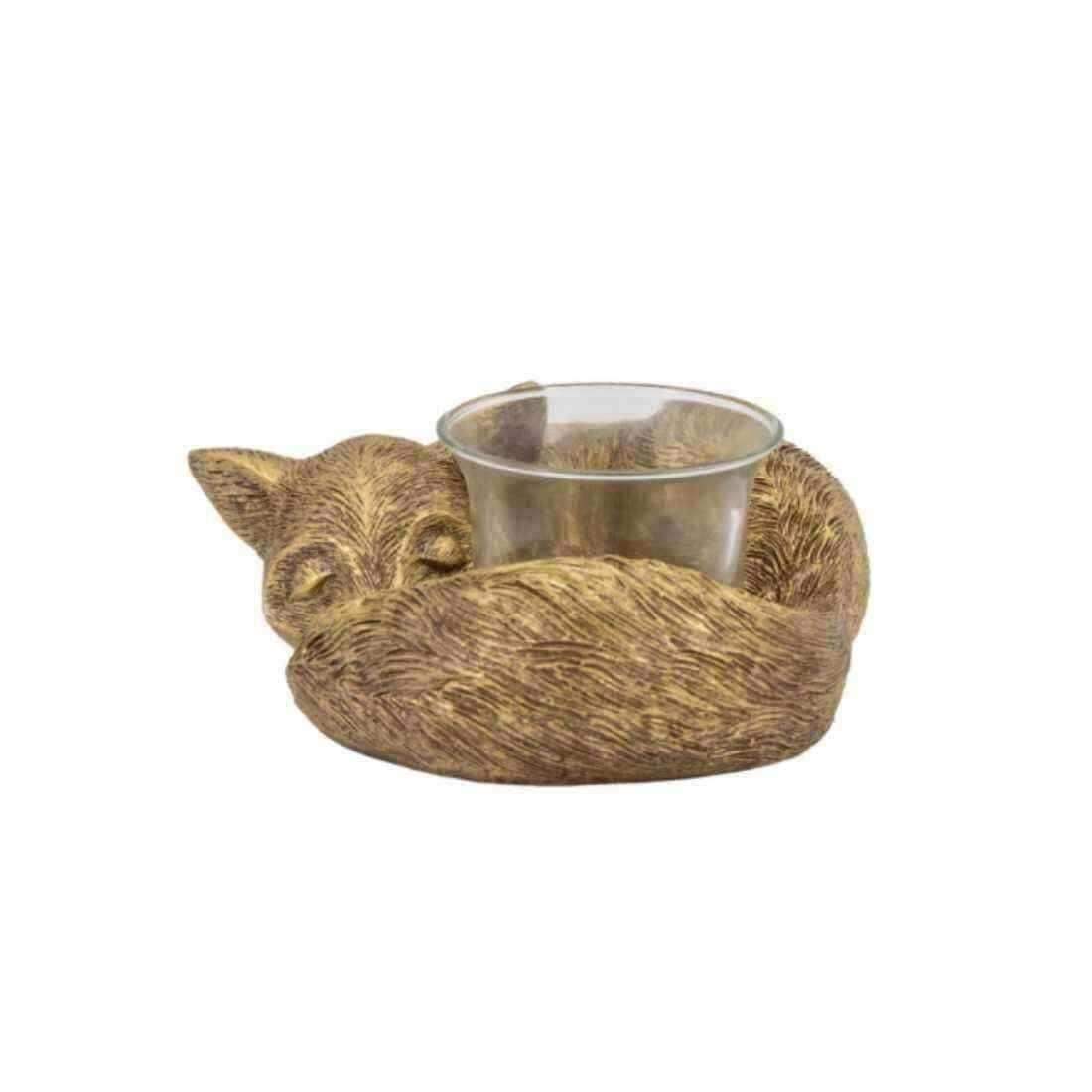 Gold Sleeping Fox Tealight Holder - The Farthing