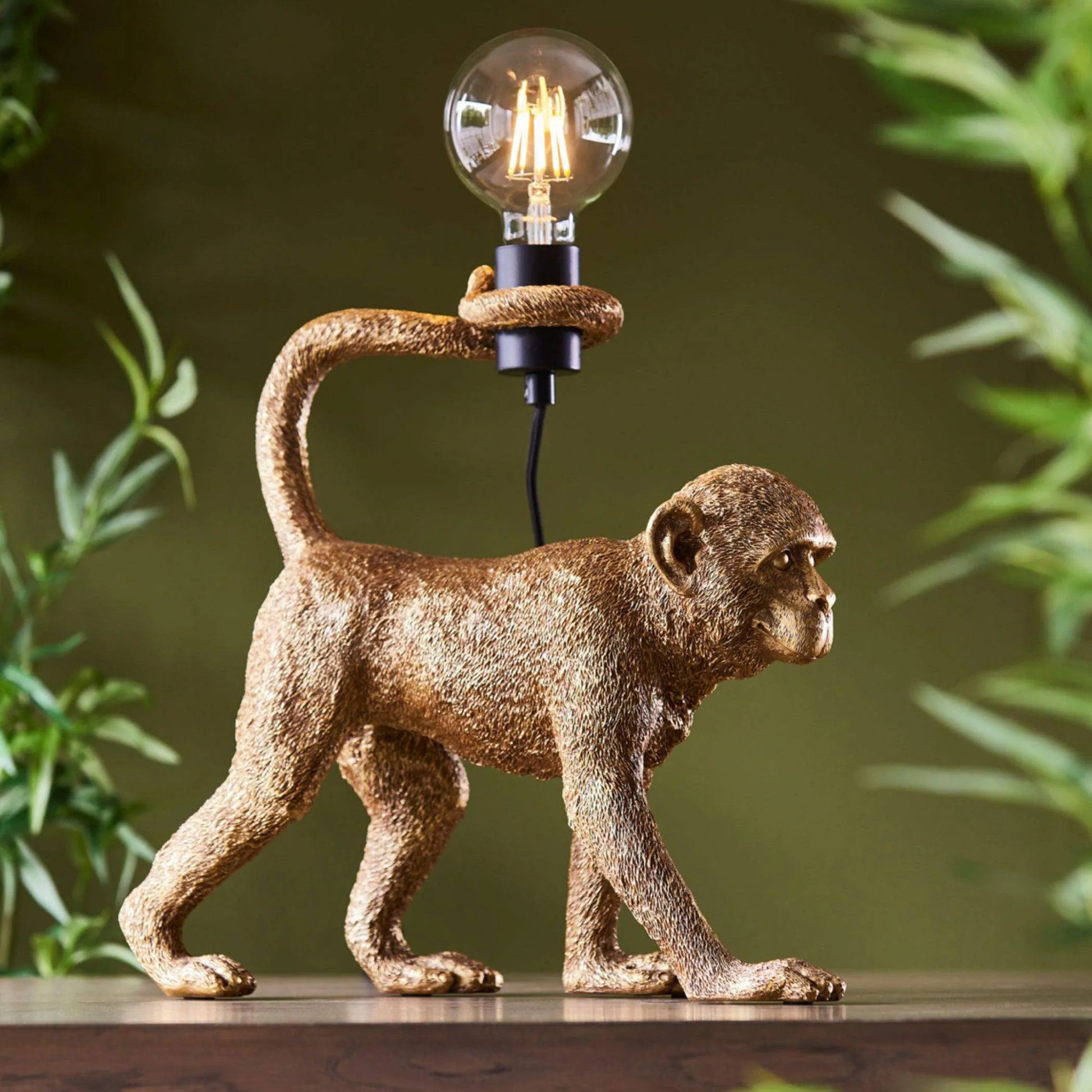 Gold Walking Monkey Table Light - The Farthing