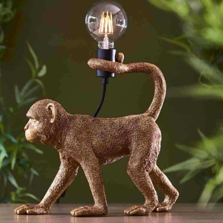 Gold Walking Monkey Table Light - The Farthing