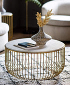 Golden Wire Base Marble Top Round Coffee Table - The Farthing