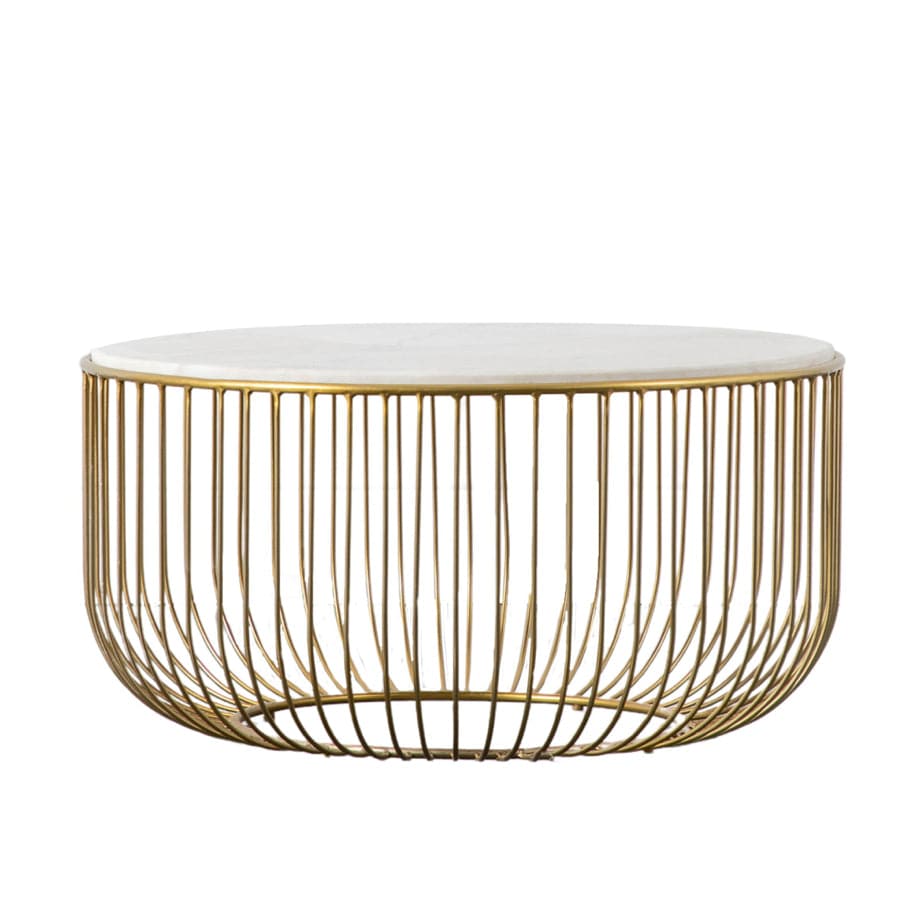 Golden Wire Base Marble Top Round Coffee Table - The Farthing