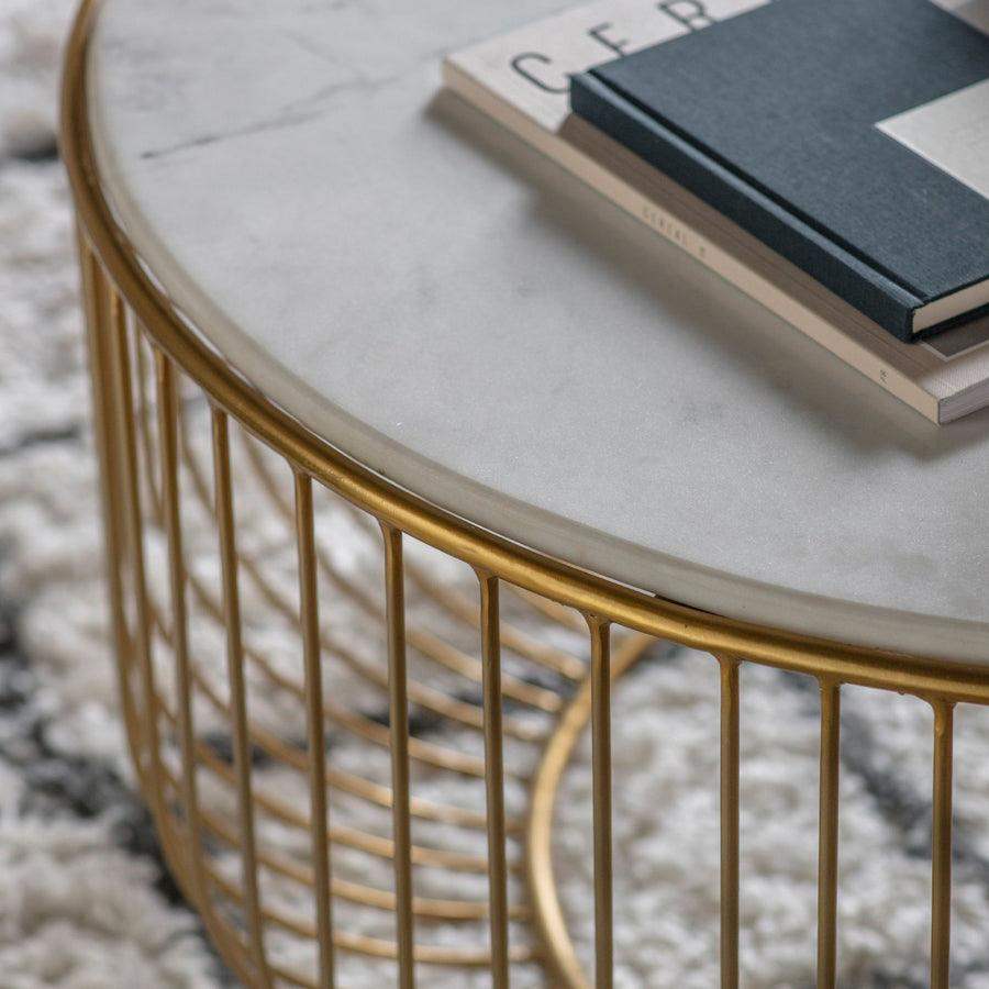 Golden Wire Base Marble Top Round Coffee Table - The Farthing