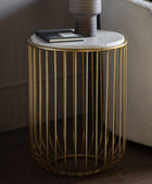 Golden Wire Base Marble Top Round Side Table - The Farthing