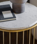 Golden Wire Base Marble Top Round Side Table - The Farthing