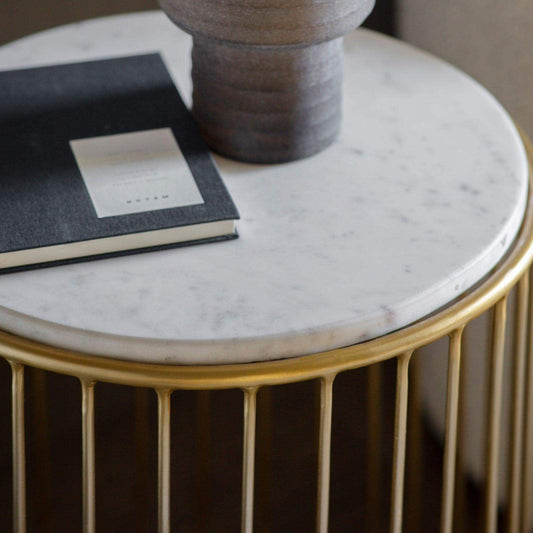 Golden Wire Base Marble Top Round Side Table - The Farthing