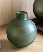 Green Bevelled Glass Round Vase - The Farthing