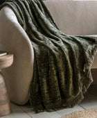 Green Chenille Fringed Throw - The Farthing