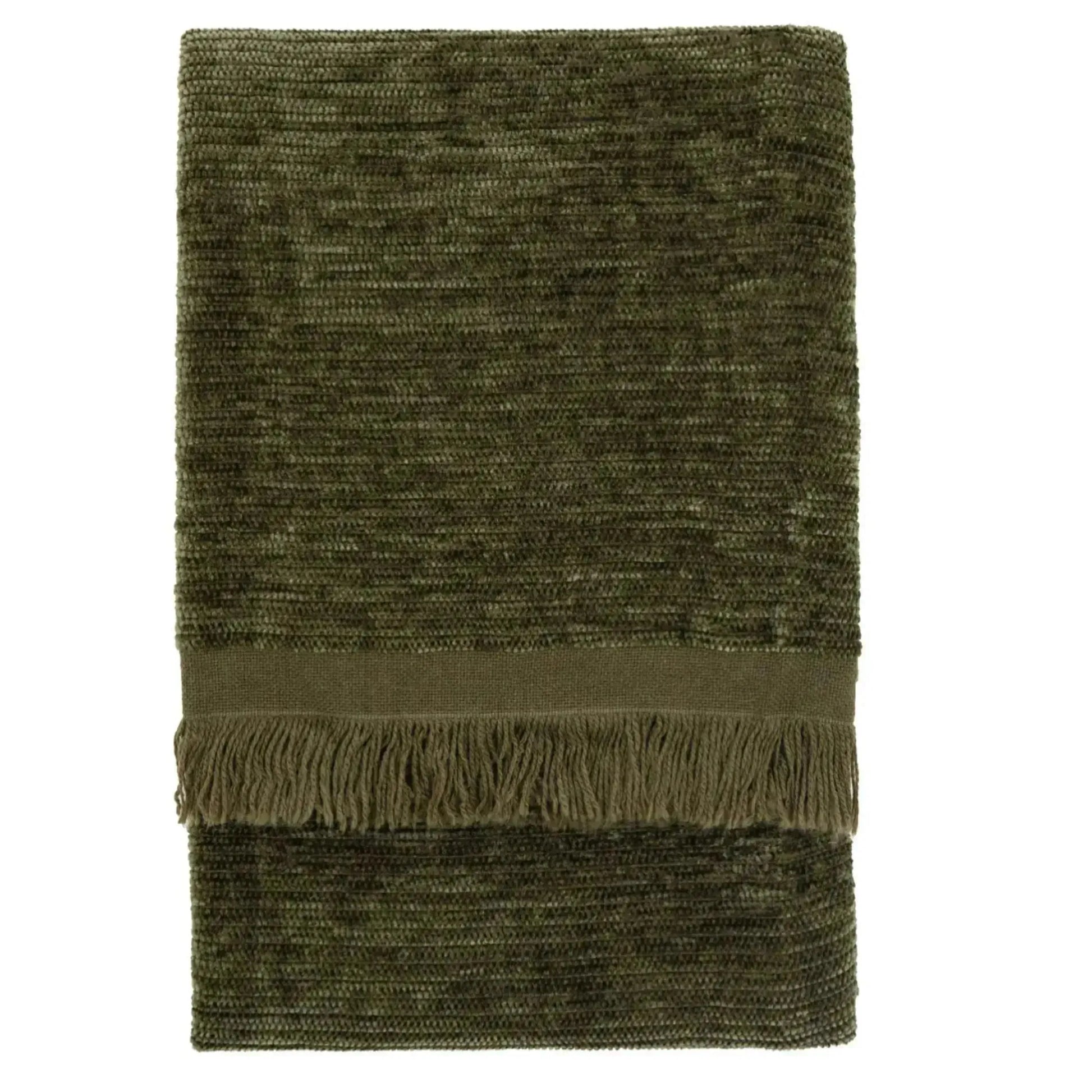 Green Chenille Fringed Throw - The Farthing