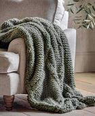 Green Chunky Cable Knitted Throw - The Farthing