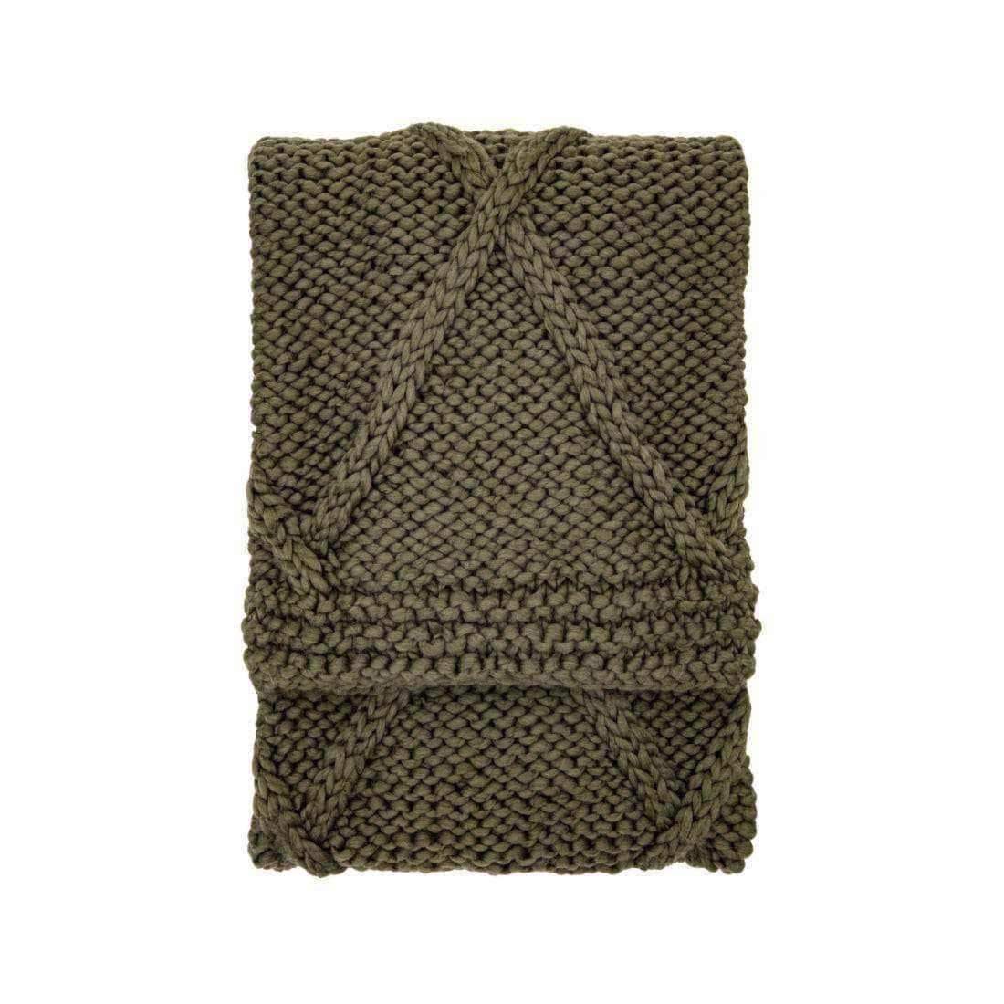 Green Chunky Cable Knitted Throw - The Farthing