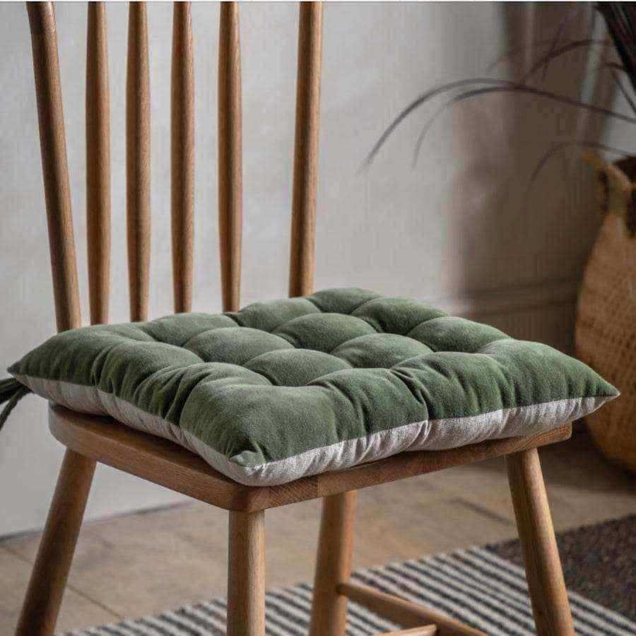 Green Cotton Velvet Tie On Seat pad - The Farthing