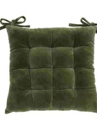 Green Cotton Velvet Tie On Seat pad - The Farthing