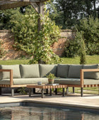 Green Cushion Wooden Outdoor Corner Sofa Set - The Farthing