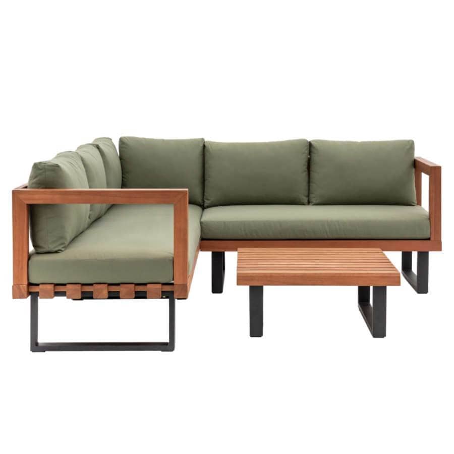 Green Cushion Wooden Outdoor Corner Sofa Set - The Farthing