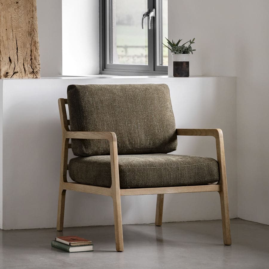 Green Fabric Mid Century Styled Armchair - The Farthing