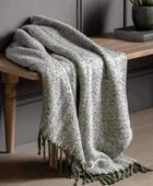 Green Herringbone Faux Mohair Throw - The Farthing