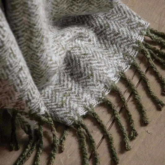 Green Herringbone Faux Mohair Throw - The Farthing