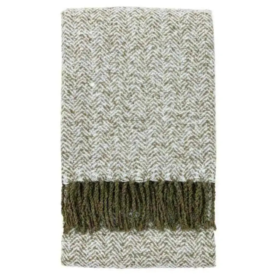 Green Herringbone Faux Mohair Throw - The Farthing