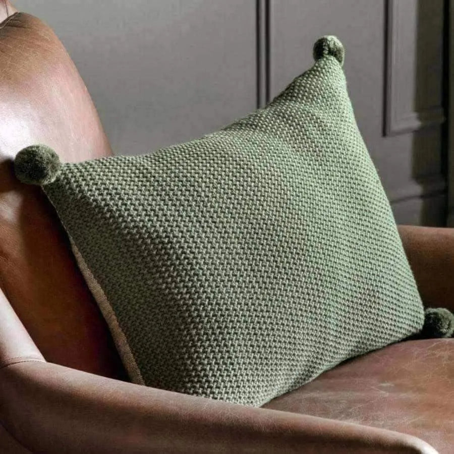 Green Pom Pom Cushion - The Farthing