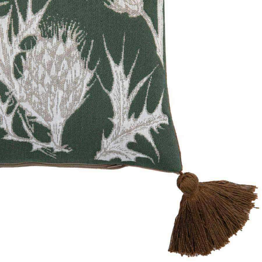 Green Rectangular Thistle Cushion Cover with Tassels - The Farthing