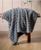 Grey Chunky Extra Soft Cable Texture Throw - The Farthing