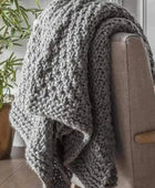 Grey Chunky Knitted Moss Stitched Throw - The Farthing