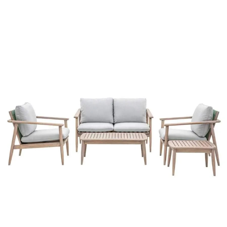 Grey Cushion and Wood Outdoor Lounge Sofa Set - The Farthing