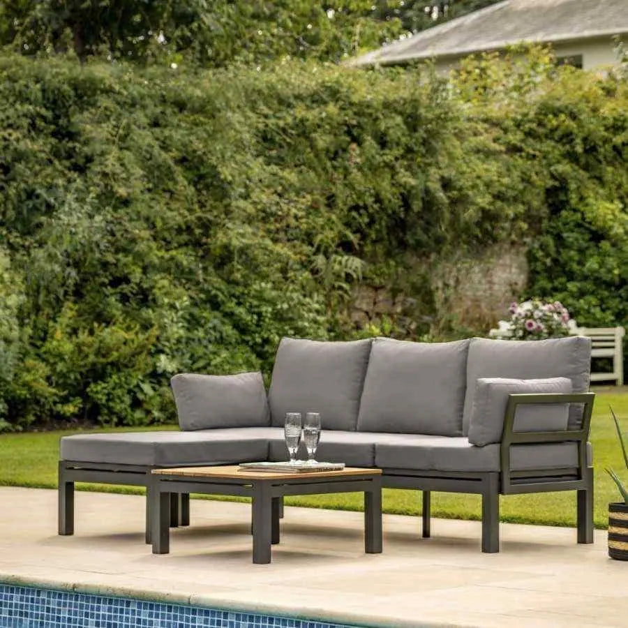 Grey Cushion Chaise Corner Garden Lounger Set - The Farthing