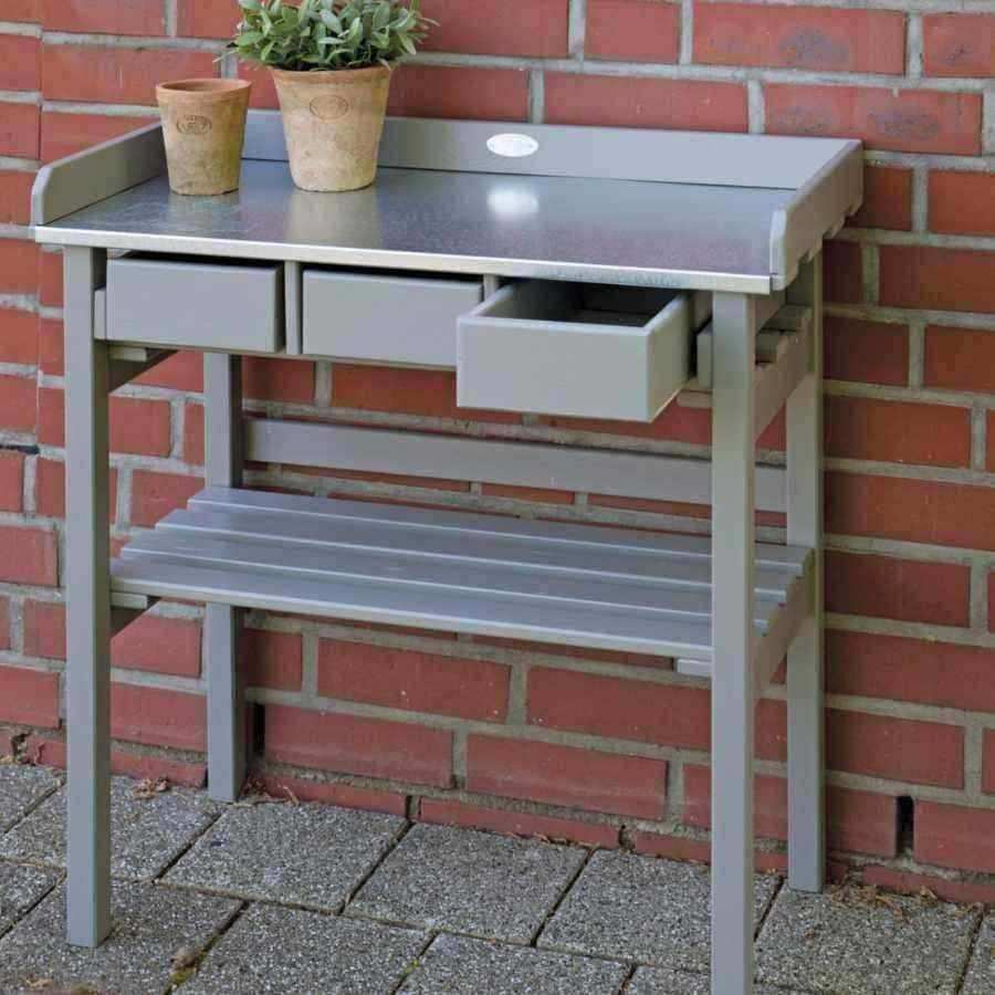 Grey Painted Wood and Zinc Topped Potting table - The Farthing