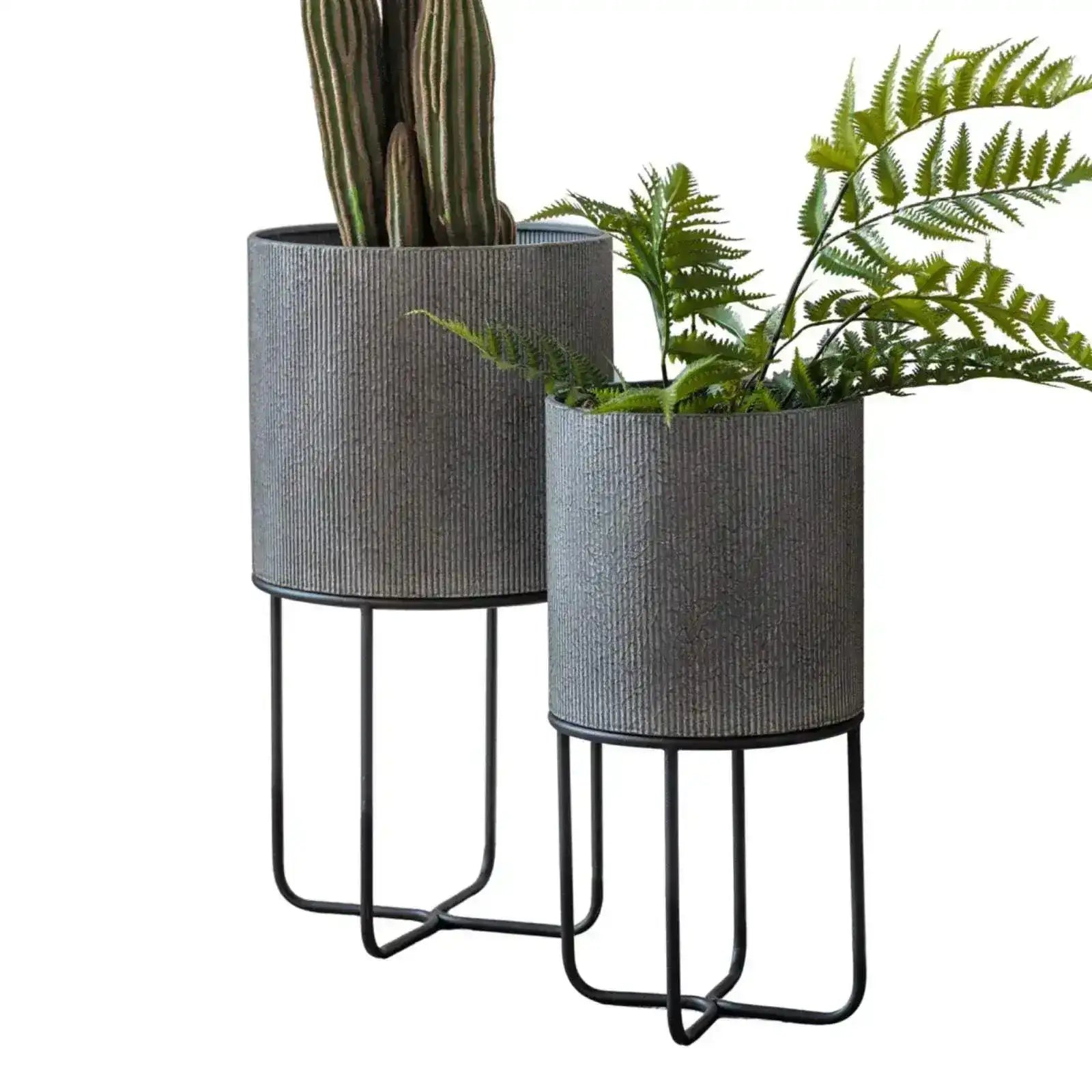 grey plant pot stand Grey Raised Metal Plant Pot Set