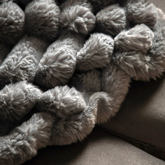 Grey Ribbed Faux Fur Throw - The Farthing