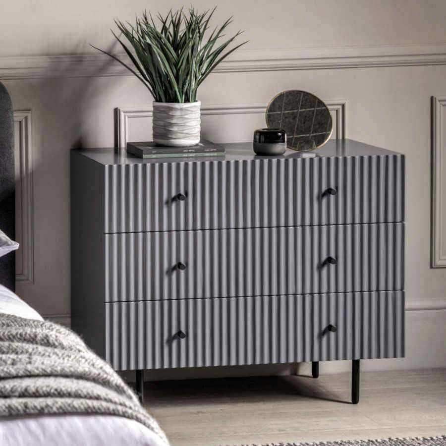 Grey Scalloped Front 3 Drawer Chest Of Drawers - The Farthing