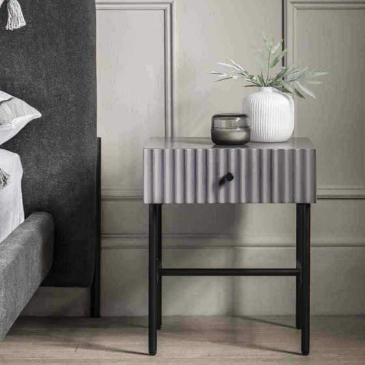 Grey Scalloped Front Side Table with Single Drawer - The Farthing