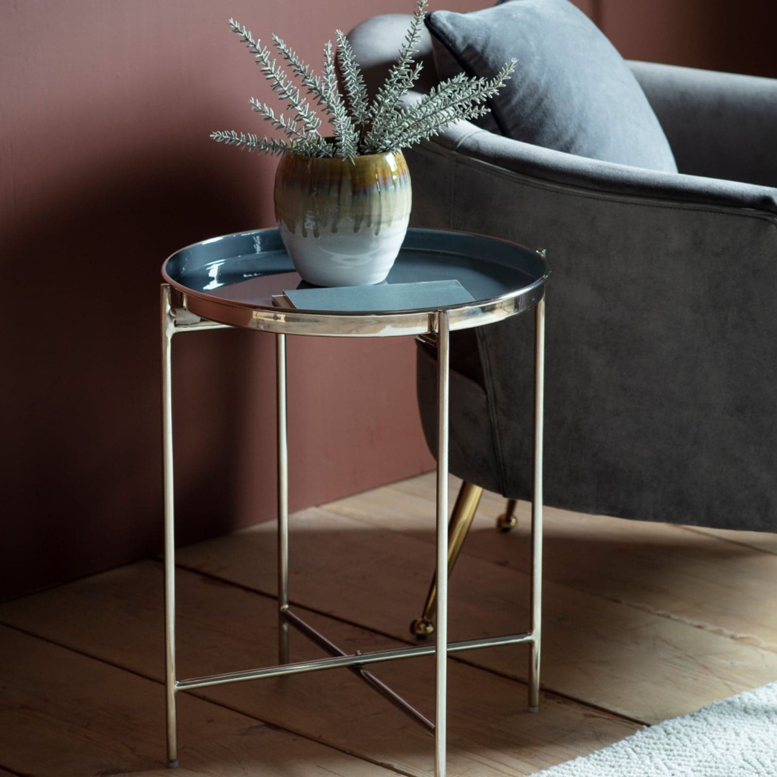 Grey Topped Silver Metal Round Side Table - The Farthing