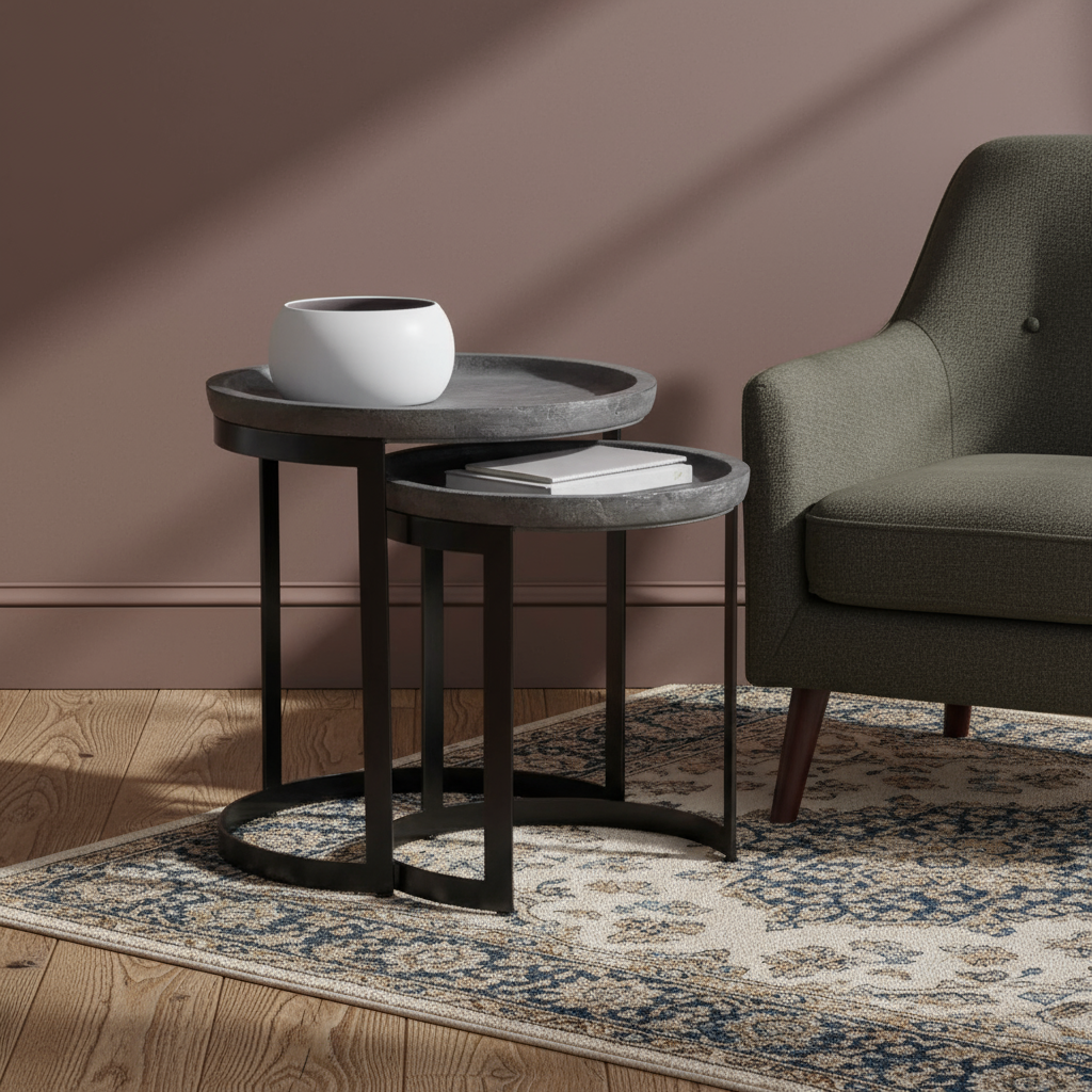 Grey Wash Mango Wood & Iron Nestling Table Set