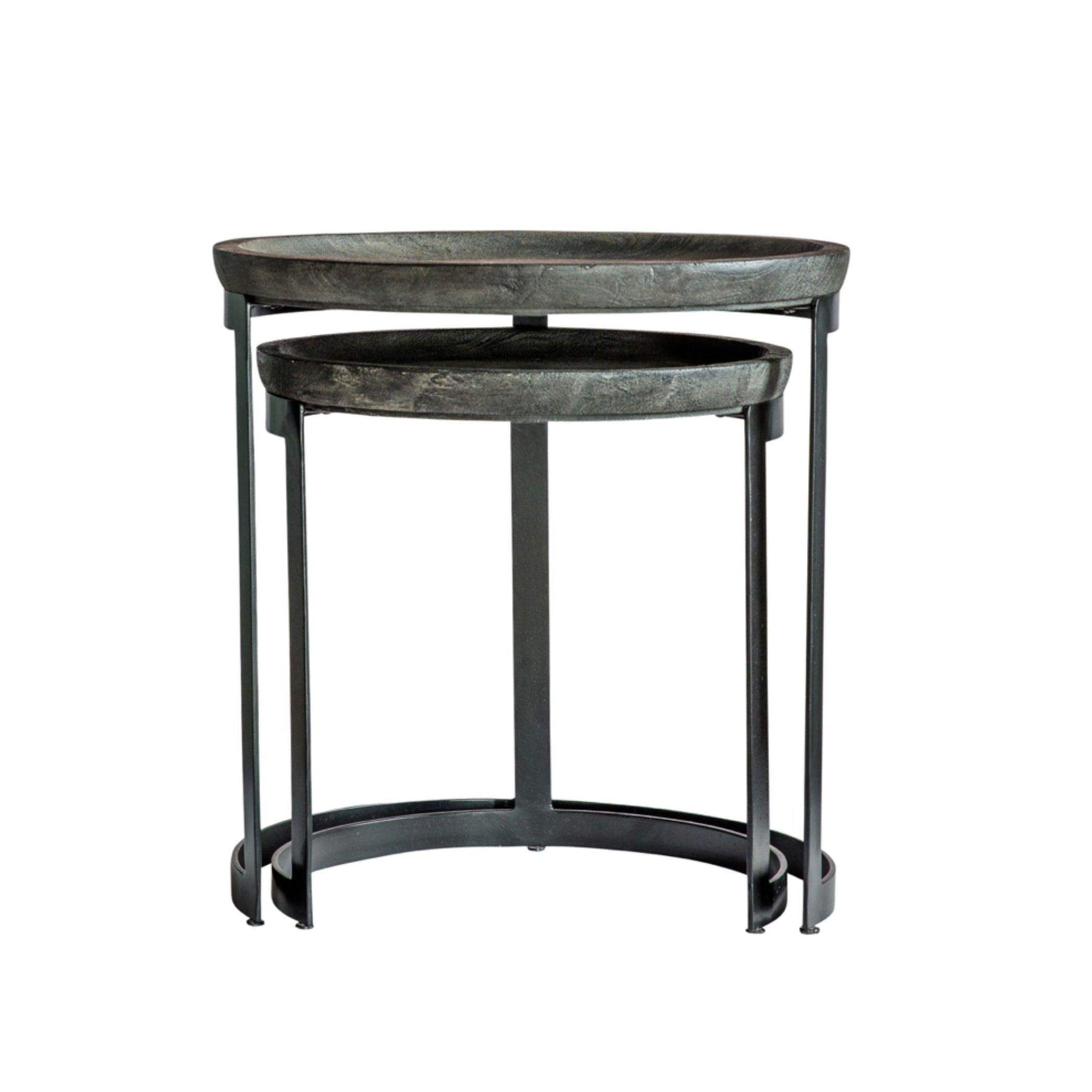 Grey Wash Mango Wood & Iron Nestling Table Set - The Farthing