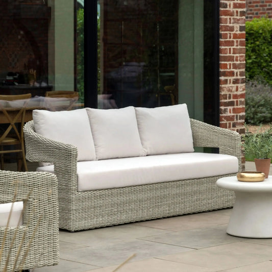 Grey Woven PE Wicker Arc 3 Seater Garden Sofa - The Farthing