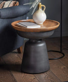 Handmade Metal Pedestal Side Table with Wood Top - The Farthing