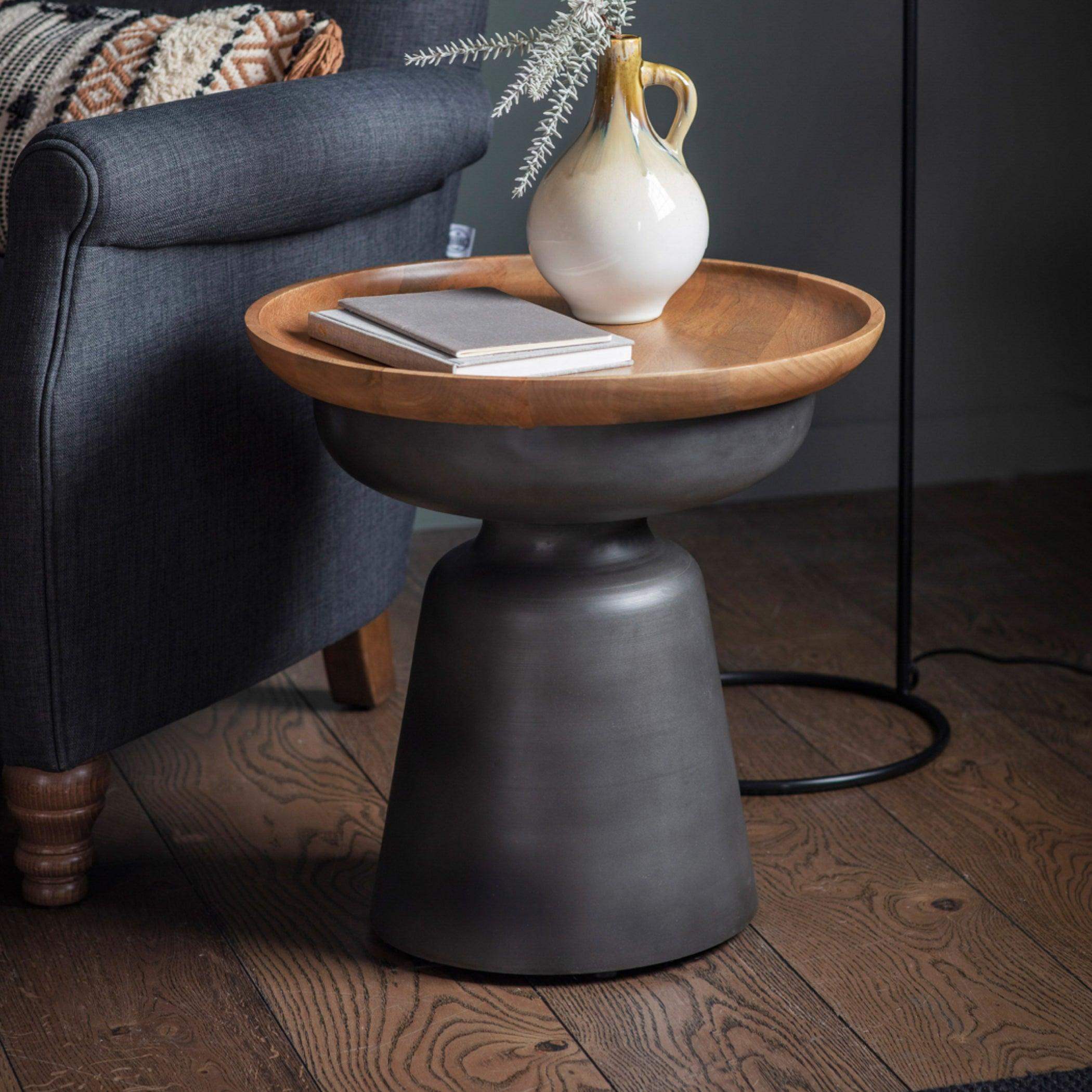 Handmade Metal Pedestal Side Table with Wood Top - The Farthing