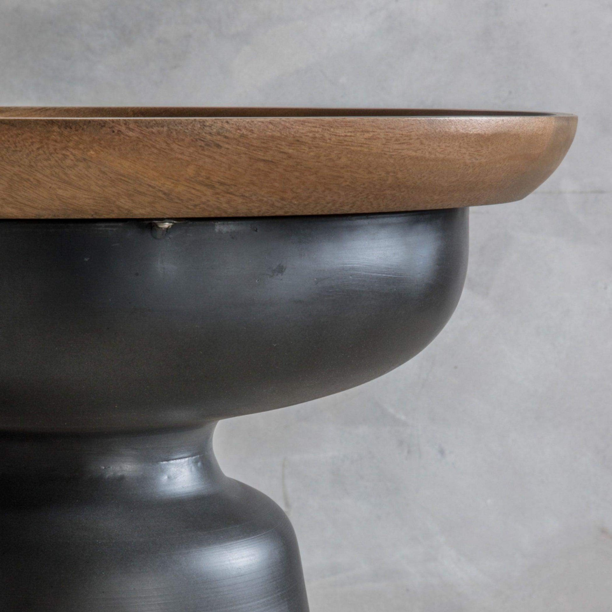 Handmade Metal Pedestal Side Table with Wood Top - The Farthing