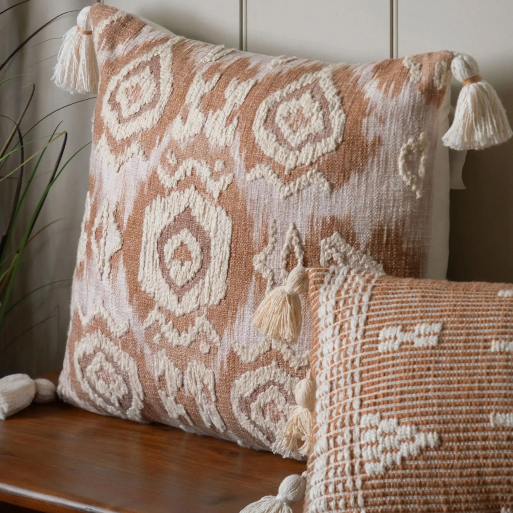 Ikat Style Embellished Cushion - The Farthing