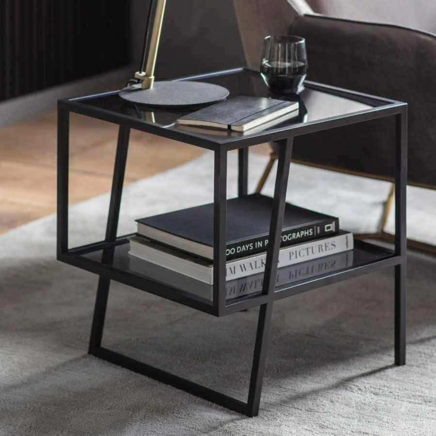 Industrial Angular Black Metal and Glass Side Table - The Farthing