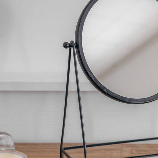 Industrial Black Desk Mirror with Glass Storage Tray - The Farthing